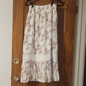 Floral White and Brown Women's Skirt